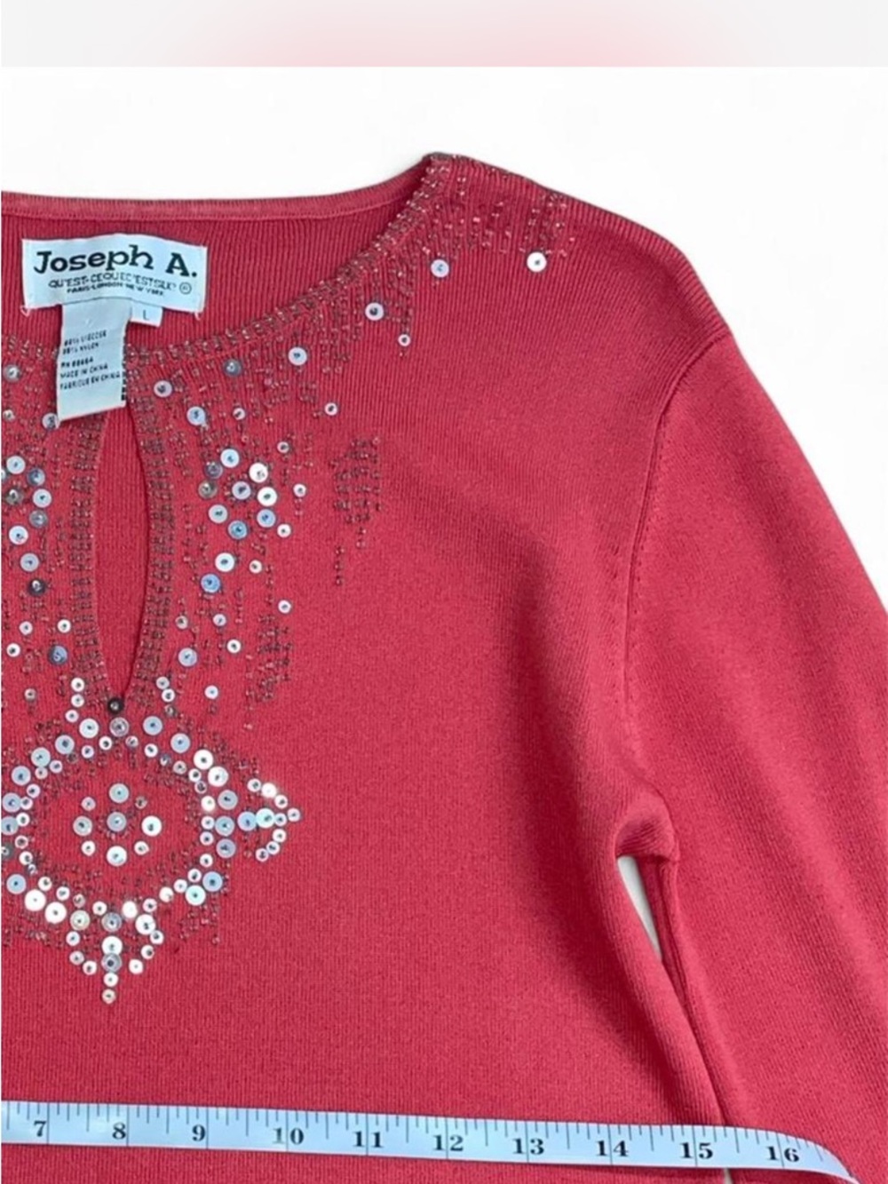 Joseph A Coral Red Embellished Long-Sleeve Tee - Picture 5 of 6